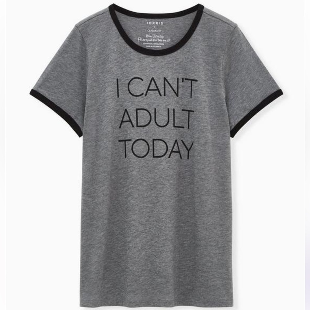 Torrid Can't Adult Classic Fit Ringer Crew Tee - Charcoal Grey